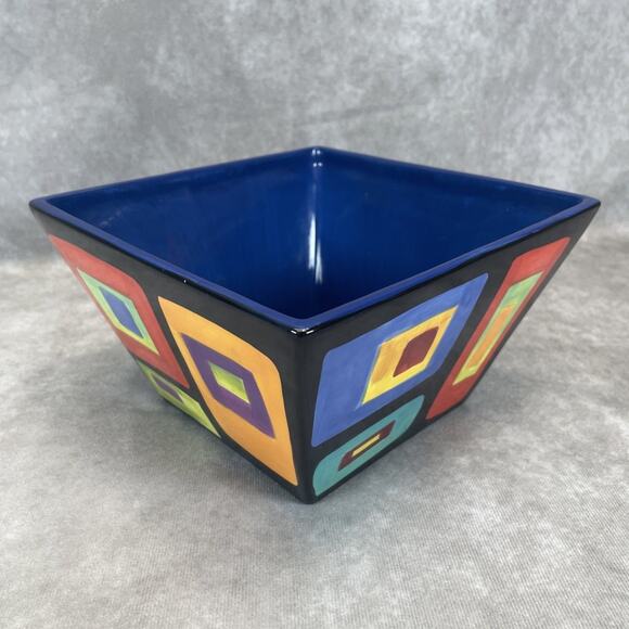 Modern Mary Naylor Designs Large Square Bowl Abstract Geometric 8 x 4.75 in Rare - Picture 2 of 8